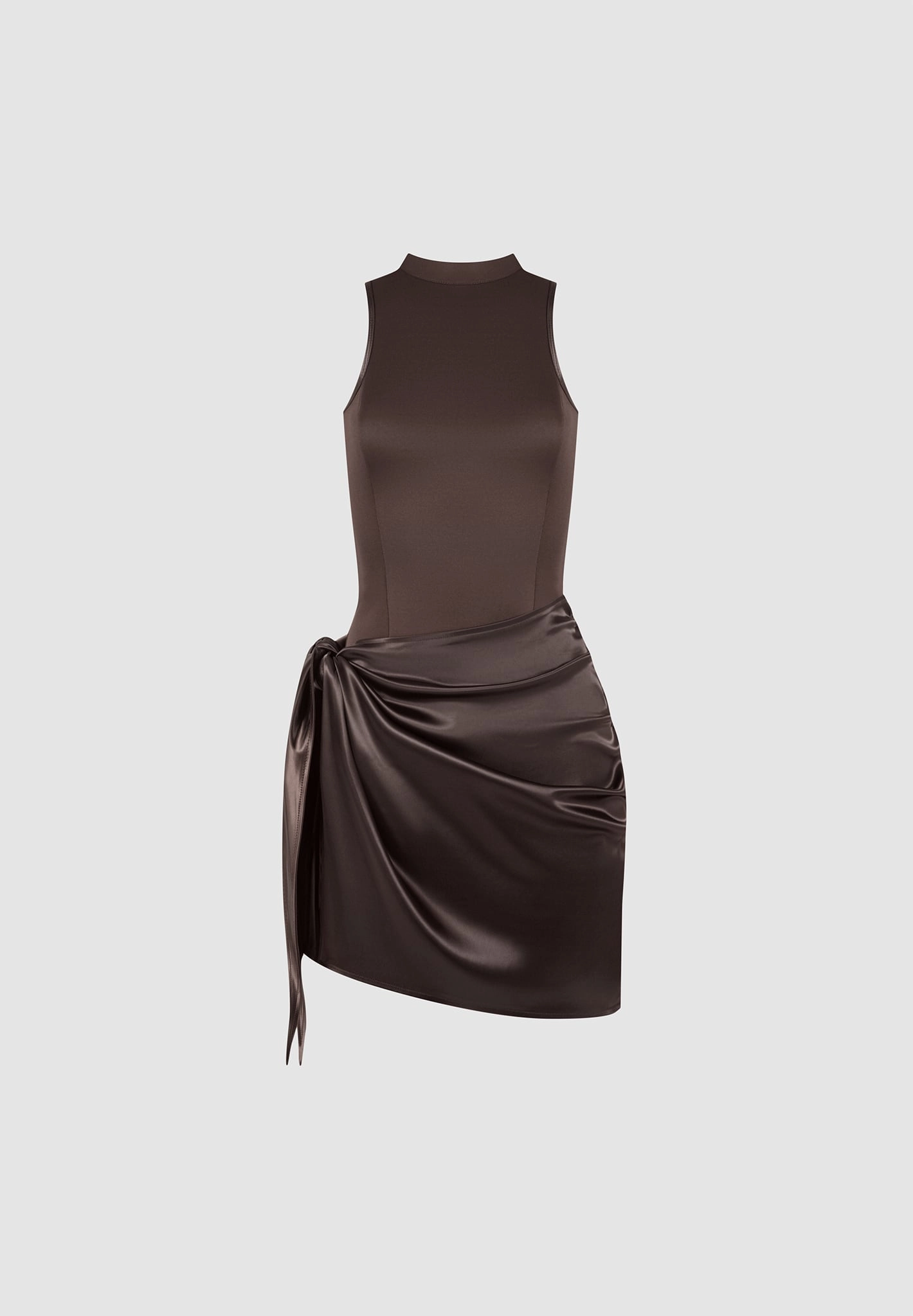 Body Confidence Neoprene & Satin Wrap Bodycon Dress - Brown