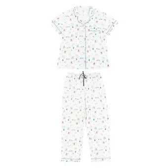 Nest Designs Women's Bamboo Jersey Short Sleeve Button-up PJ Set - Summer Graze