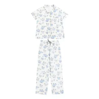 Nest Designs Women's Bamboo Jersey Short Sleeve Button-up PJ Set - Thirsty Tigers