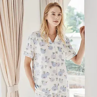 Nest Designs Women's Bamboo Jersey Short Sleeve Button-up PJ Set - Thirsty Tigers