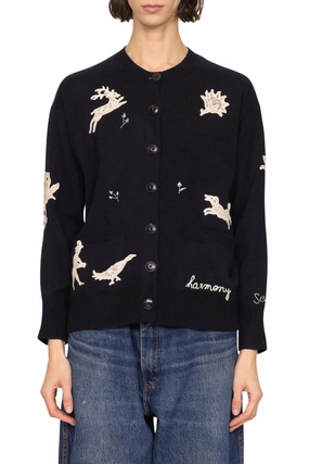 Weekend Style Mika Applique Cardigan - Navy