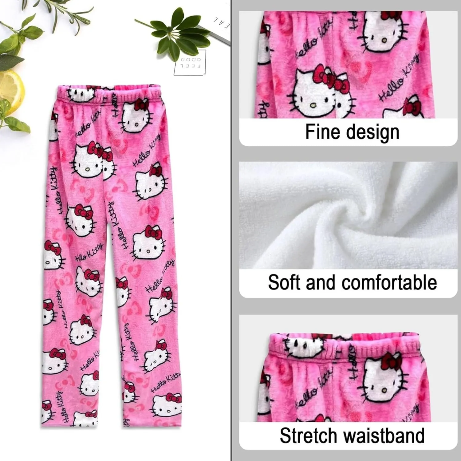 NEW Anime Pajama Pants for Women - Cartoon Hello Kitty Pajamas Pants, Anime Flannel Sleep Pants, Sz S