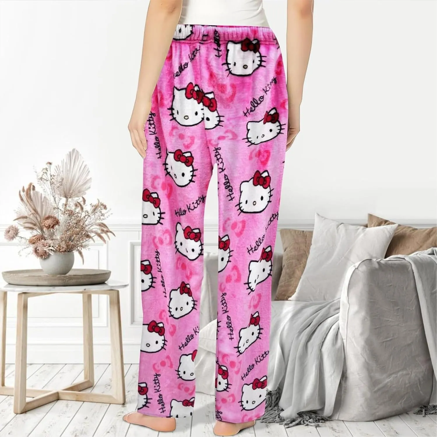 NEW Anime Pajama Pants for Women - Cartoon Hello Kitty Pajamas Pants, Anime Flannel Sleep Pants, Sz S