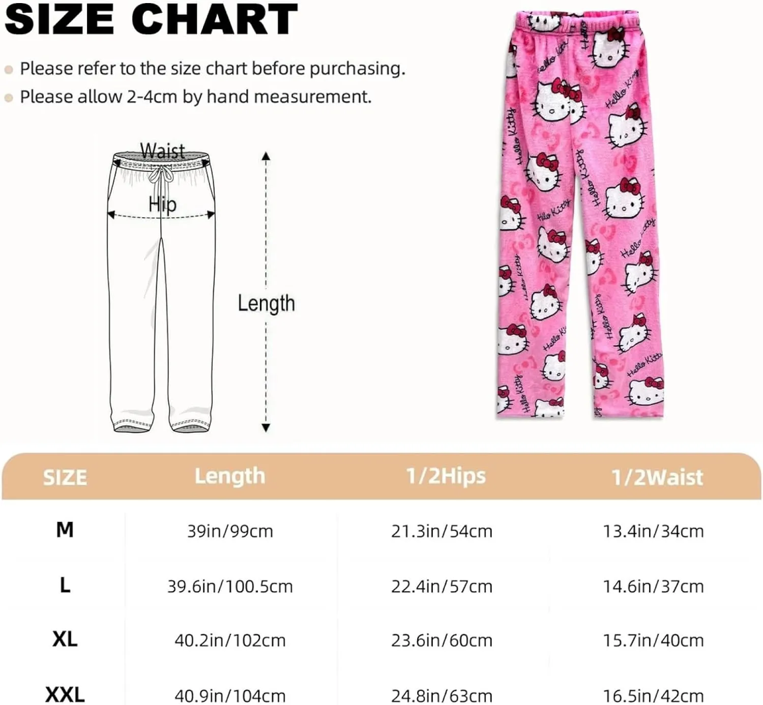 NEW Anime Pajama Pants for Women - Cartoon Hello Kitty Pajamas Pants, Anime Flannel Sleep Pants, Sz S