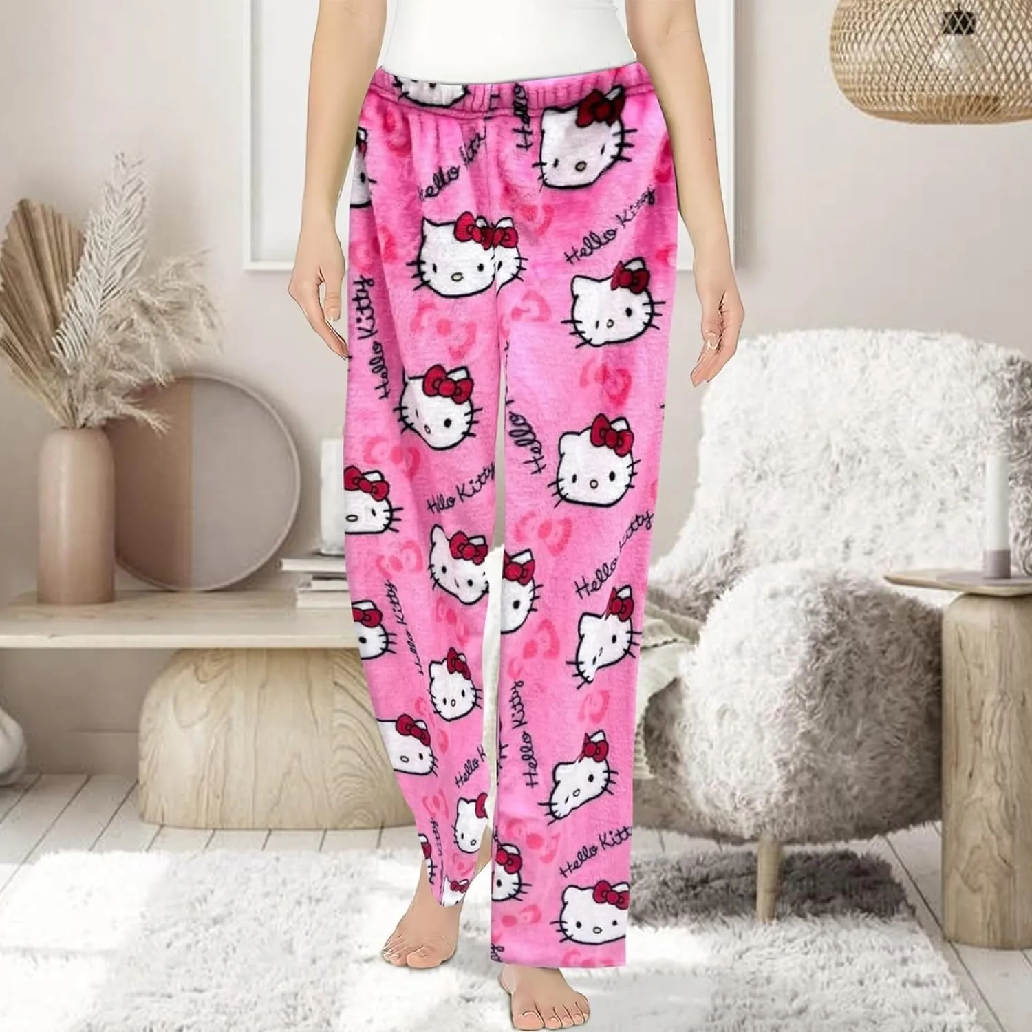 NEW Anime Pajama Pants for Women - Cartoon Hello Kitty Pajamas Pants, Anime Flannel Sleep Pants, Sz S