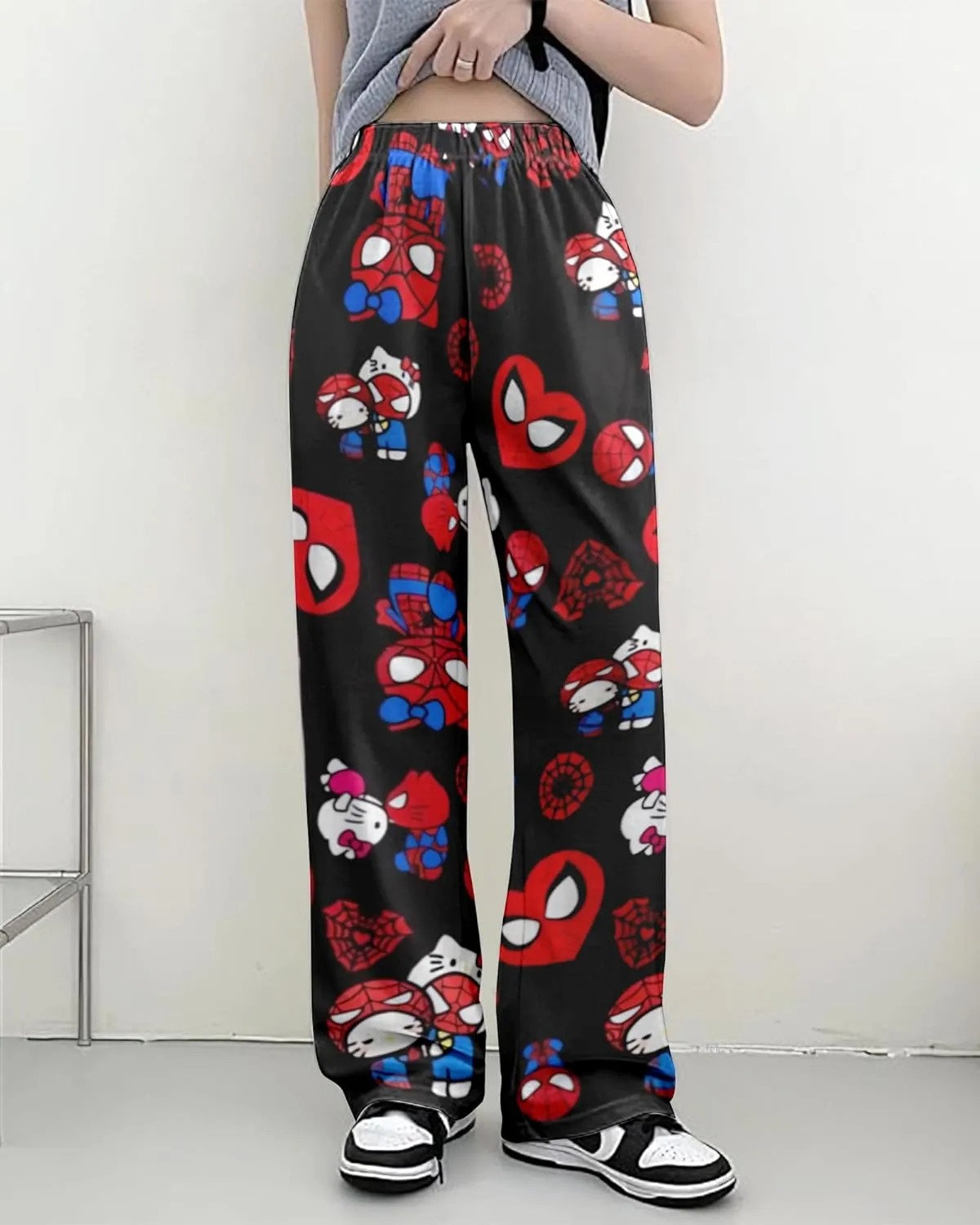 NEW Anime Pajamas for Women, Cute Cartoon Cat Sleep Pajama Pants Kawaii All Over Print Couple Sleepwear, Sz L