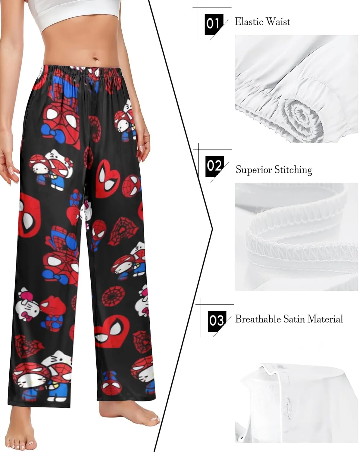 NEW Anime Pajamas for Women, Cute Cartoon Cat Sleep Pajama Pants Kawaii All Over Print Couple Sleepwear, Sz L