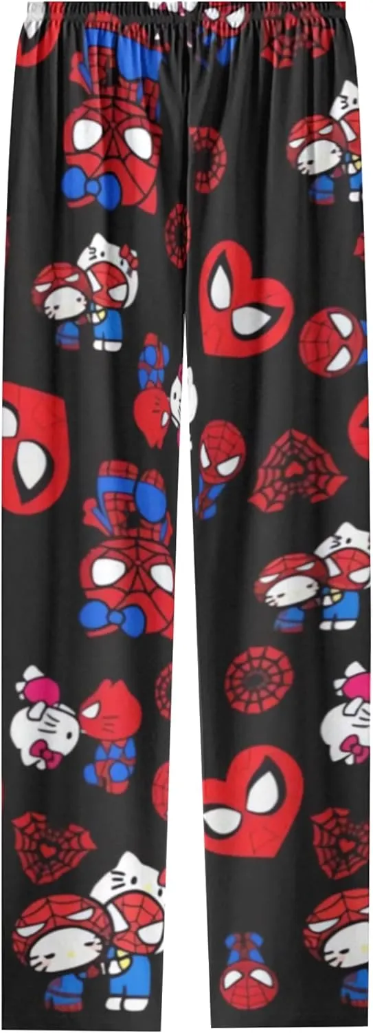 NEW Anime Pajamas for Women, Cute Cartoon Cat Sleep Pajama Pants Kawaii All Over Print Couple Sleepwear, Sz L