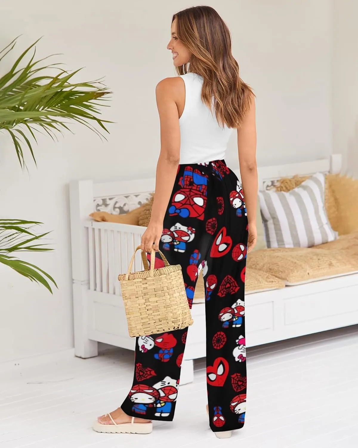 NEW Anime Pajamas for Women, Cute Cartoon Cat Sleep Pajama Pants Kawaii All Over Print Couple Sleepwear, Sz L