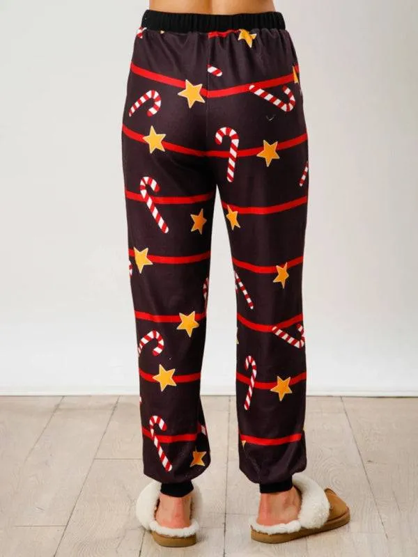 New Christmas Print Button Long Sleeve Two-piece Set Fashion Casual Home Clothes Set