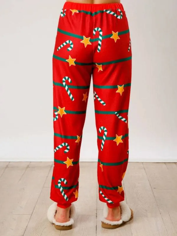 New Christmas Print Button Long Sleeve Two-piece Set Fashion Casual Home Clothes Set