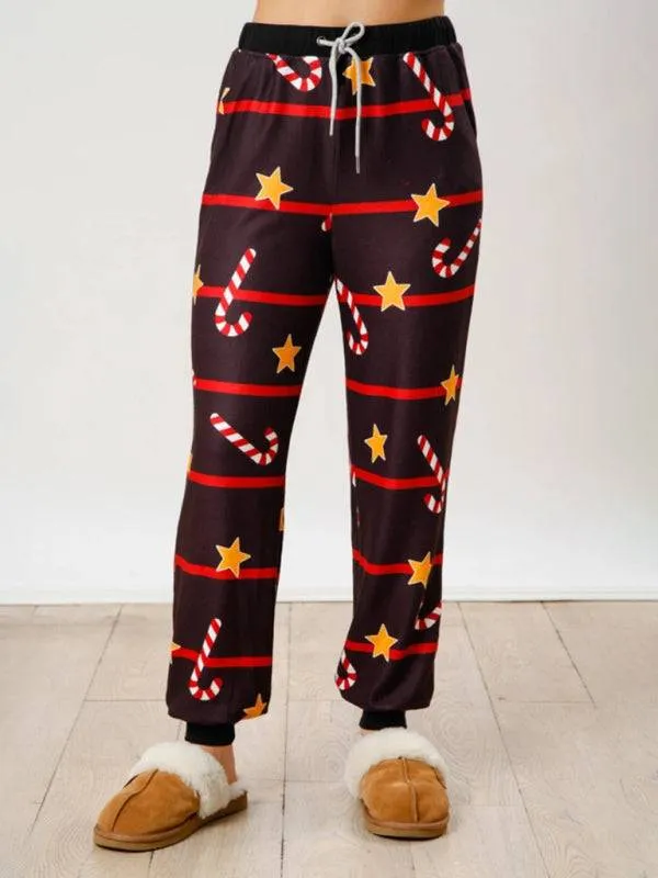 New Christmas Print Button Long Sleeve Two-piece Set Fashion Casual Home Clothes Set