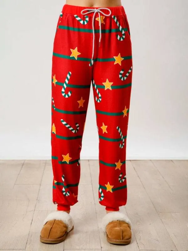 New Christmas Print Button Long Sleeve Two-piece Set Fashion Casual Home Clothes Set