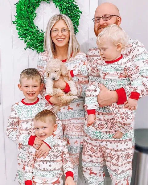 New Christmas Print Contrast Color Parent-child Home Service Suit