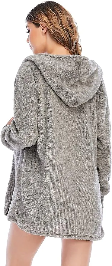 New Famnbro Womens Sexy Fuzzy 3 Piece Outfits Fleece Warm Hooded Cardigan Crop Top Shorts Set Loungewear Grey Sz XL! Retails $87 