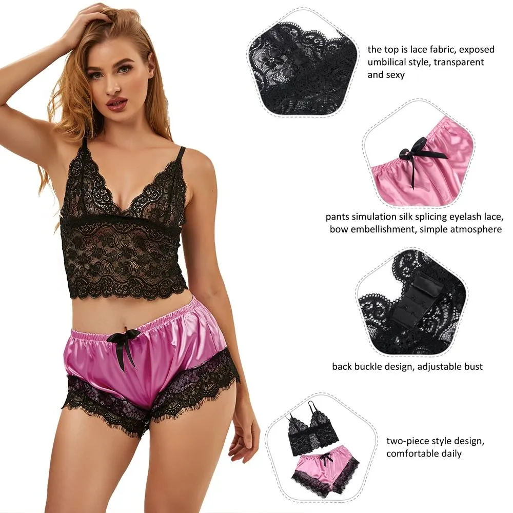 New Lace Silk Camisole Home Casual Red Pajamas Set