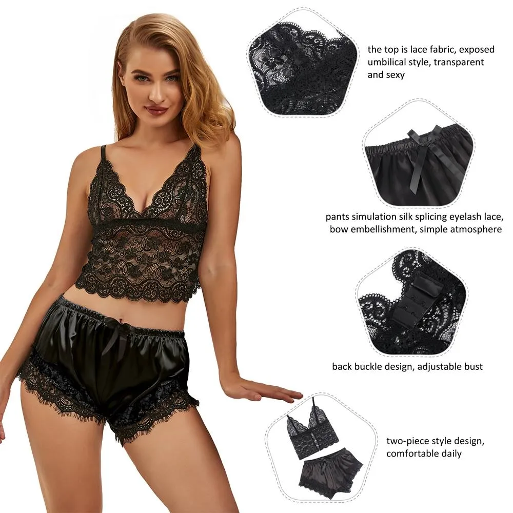 New Lace Silk Camisole Home Casual Red Pajamas Set
