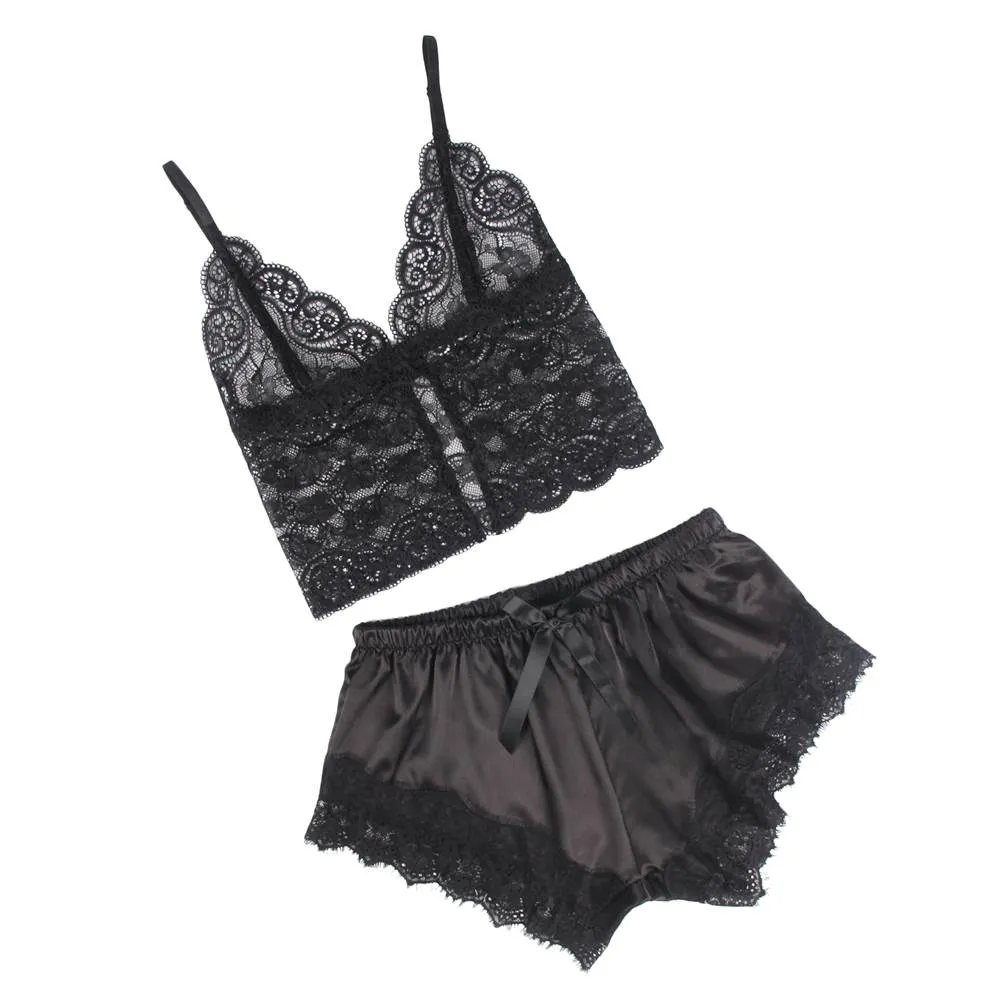 New Lace Silk Camisole Home Casual Red Pajamas Set