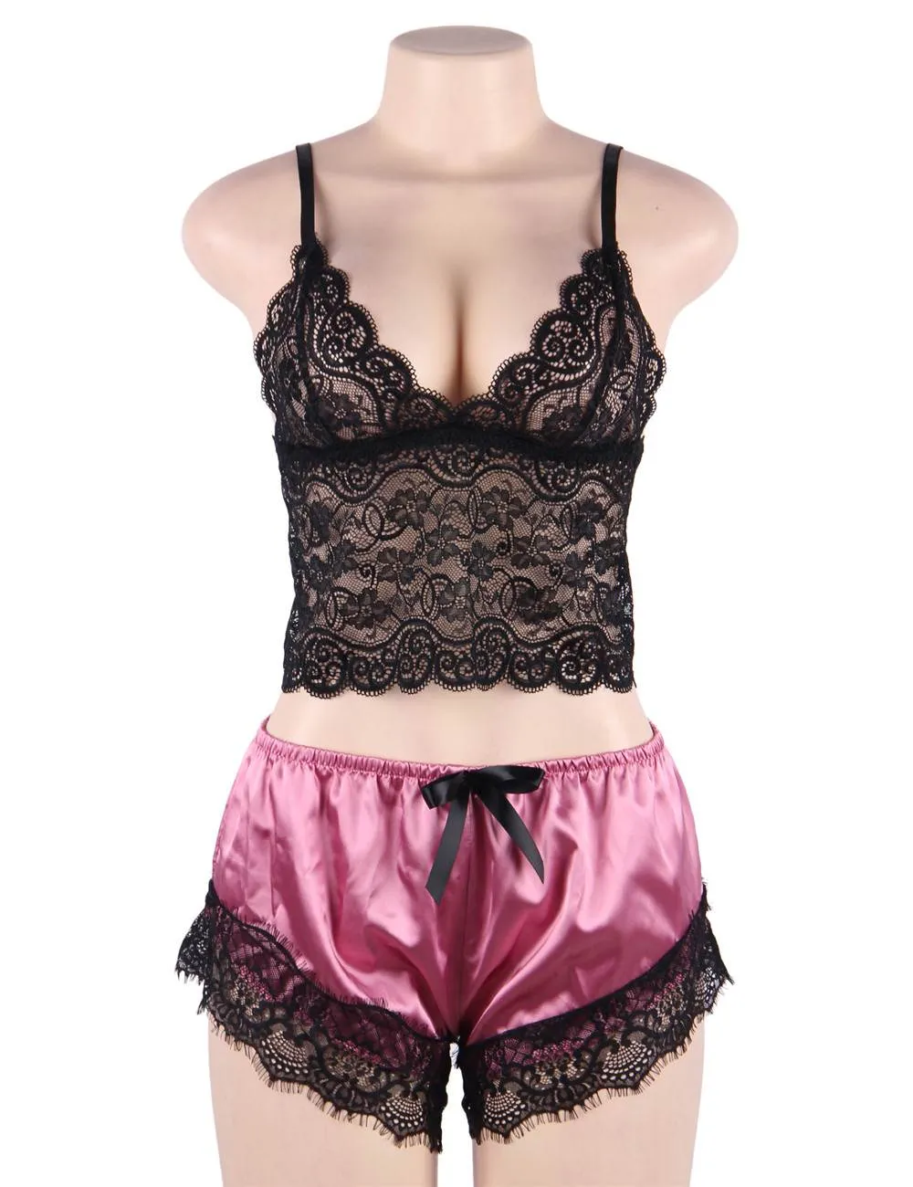New Lace Silk Camisole Home Casual Red Pajamas Set