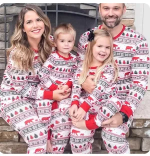 New Men's Christmas Pajamas Cartoon Bear Tree Snowflake Printed Sleepwear Two-piece Set, Sz XL (men's only)
