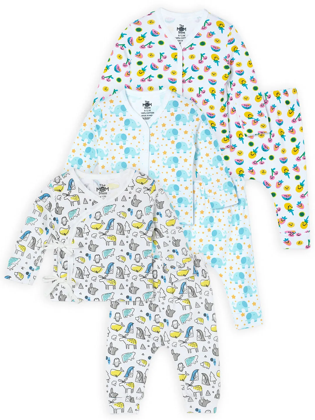 Newborn and Infant Pajama Set Combo of 3: Berry Bites-Elephantastic-Animal Party