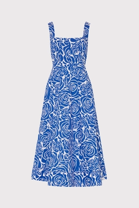 Dainty Finish Playful Twist Nia Blue Rose Poplin Midi Dress