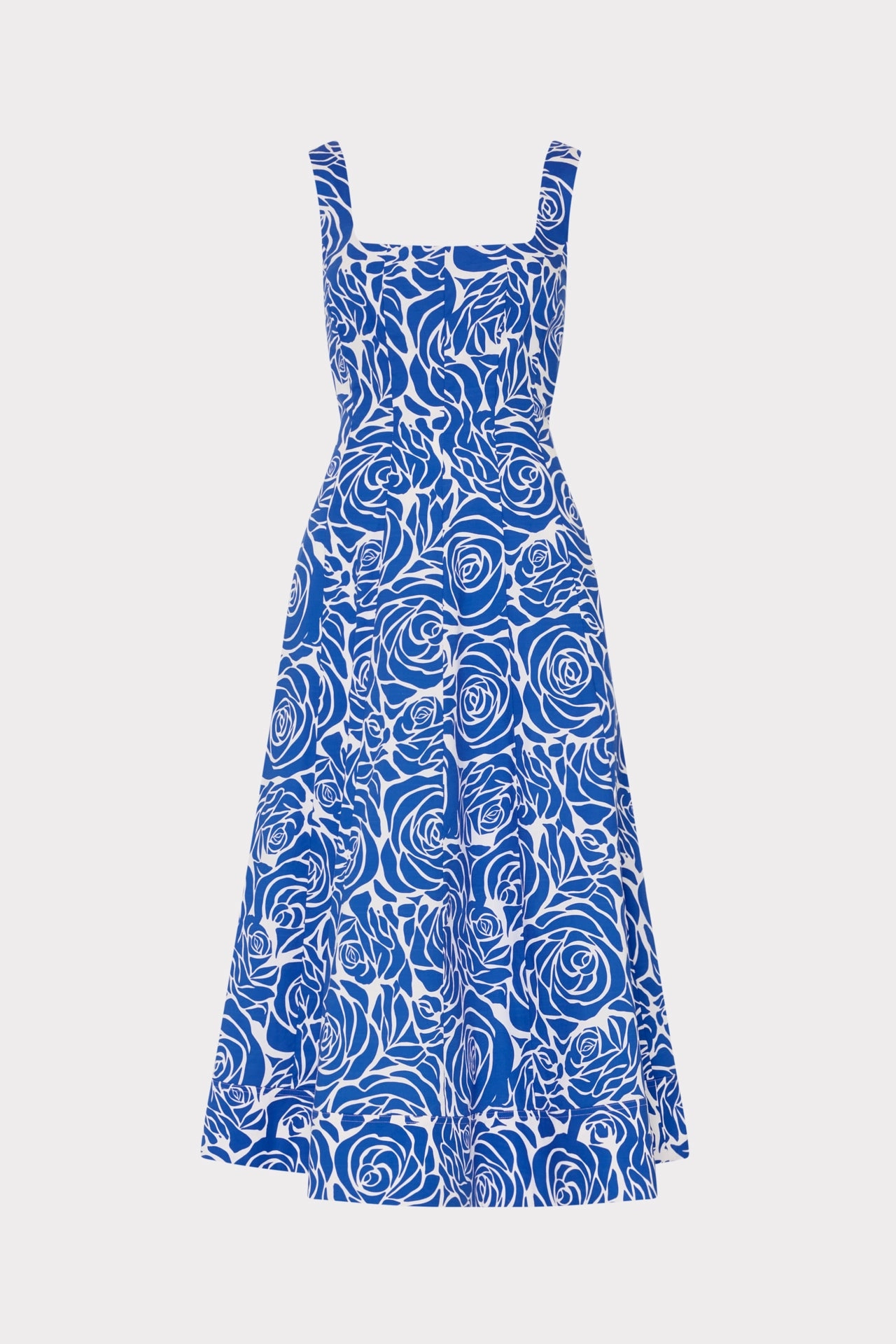 Clasp-Closure Nia Blue Rose Poplin Midi Dress