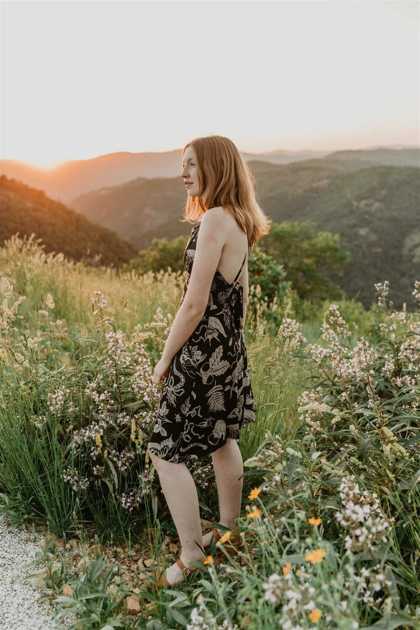 Juniper Dress in Black Woodland Wonder Contrasting Detail