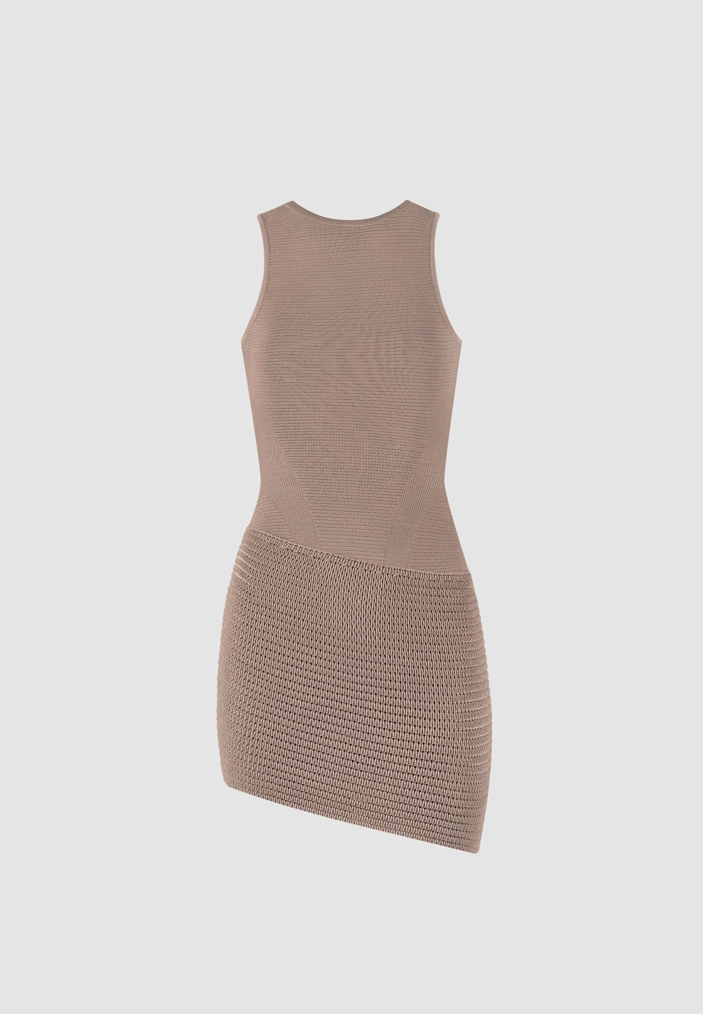 Asymmetric Knit Mini Dress - Taupe/Beige Smooth Design