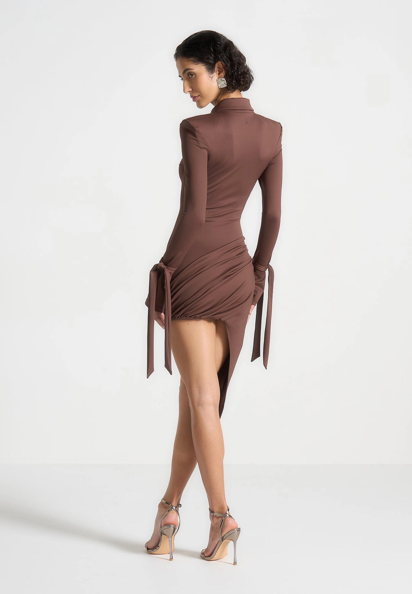 Diane - Draped Asymmetric Mini Dress - Brown Happy Soul