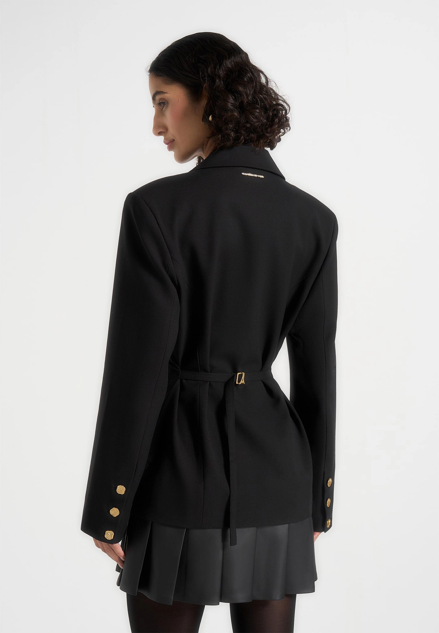 Timeless Touch Nicole - Tailored Cinch Blazer Dress with Pleats - Black