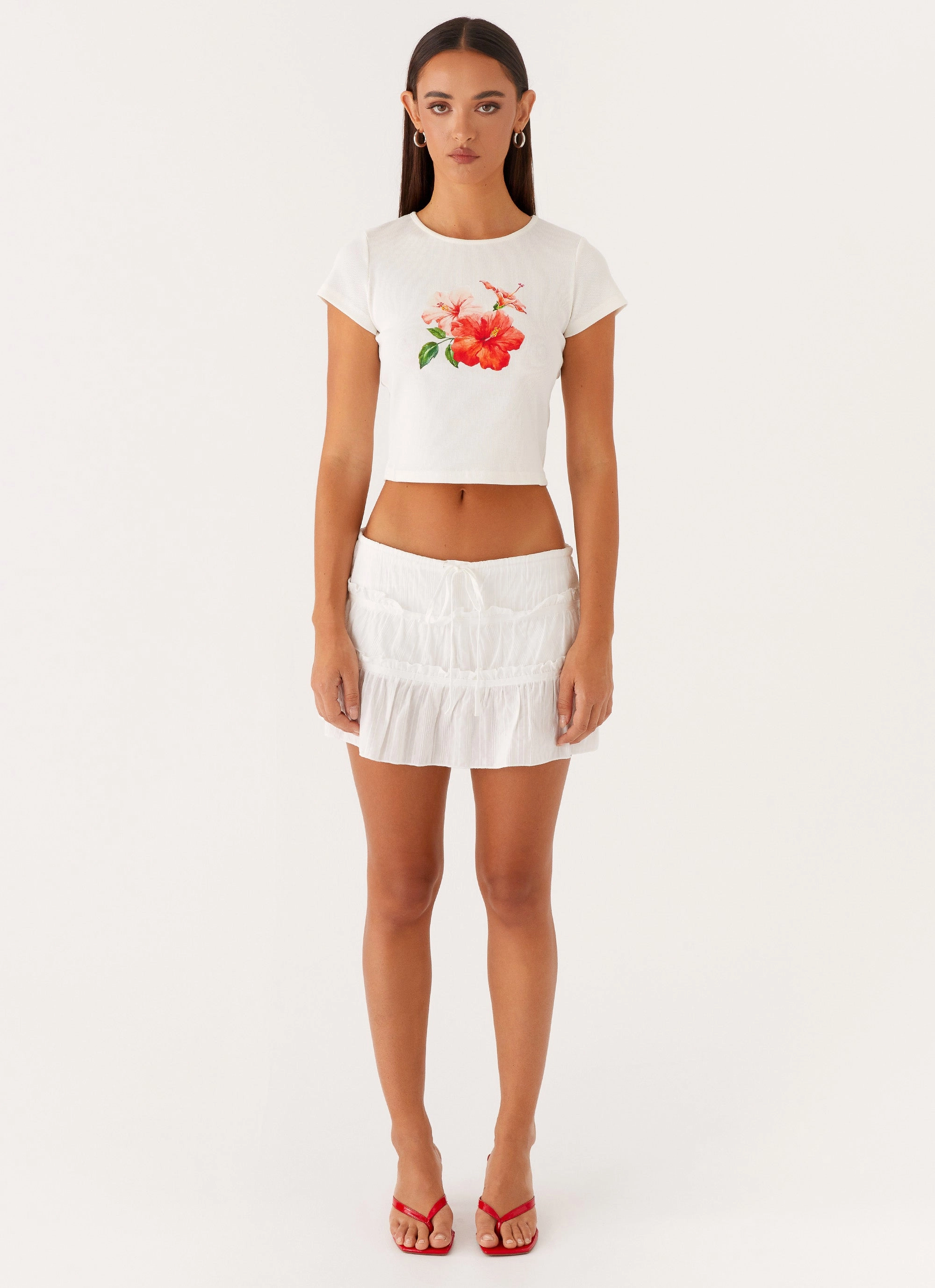 Nicolette Ruched Skort - White Elasticized Cuff Sleek Appeal