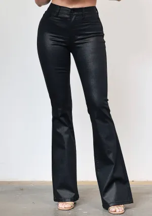 Night Out Flare Pants- Coated Black Relaxed Look Casual Stretch Wear