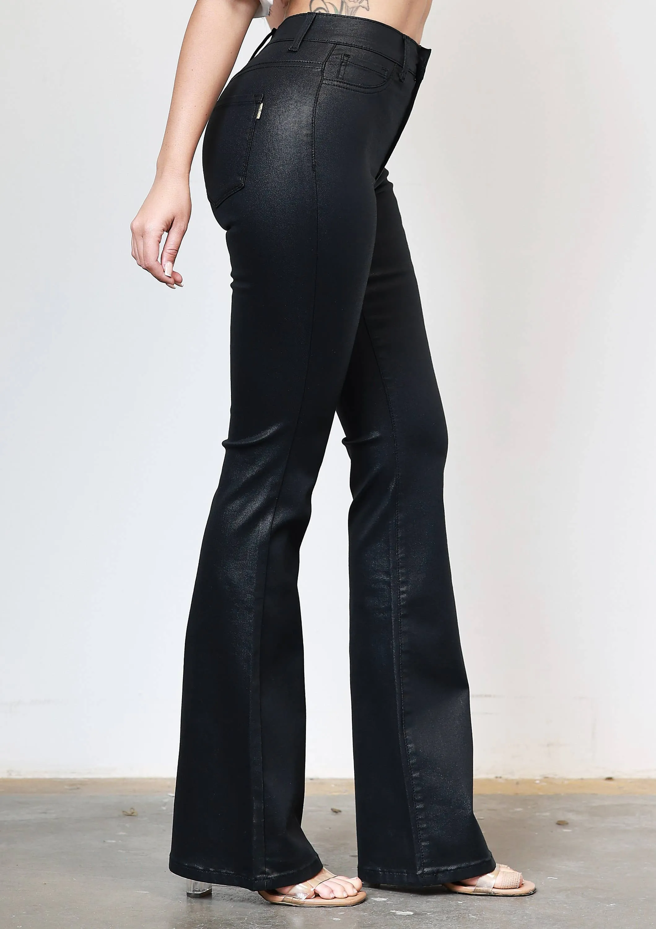 Roomy Shape Compact Fit Night Out Flare Pants- Coated Black