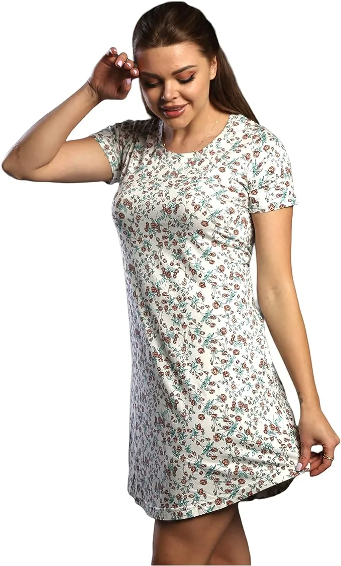 Nightgown for Women | Printed Half Sleeves Viscose Short Nightgown