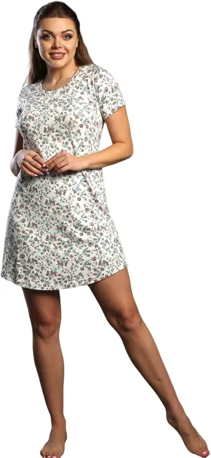 Nightgown for Women | Printed Half Sleeves Viscose Short Nightgown