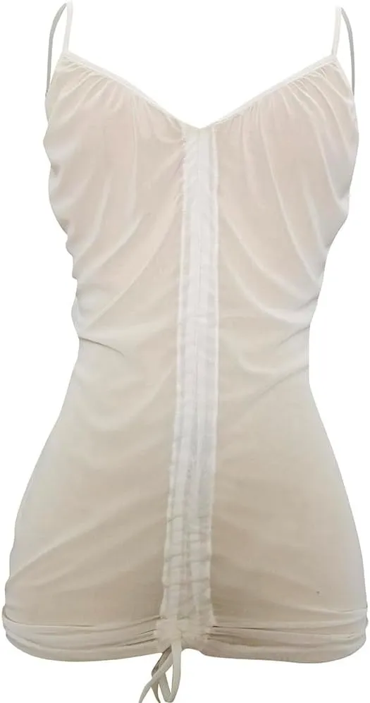 Nightgowns For Women Pajamas With Open Back Thin Ribbon Panel Side Slit Sexy Embroidered Lingerie Dress Boudoir