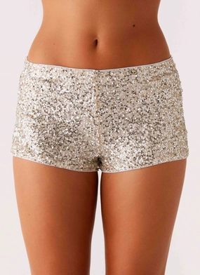 Maelis Low Rise Sequin Mini Shorts - Silver Built-in shorts