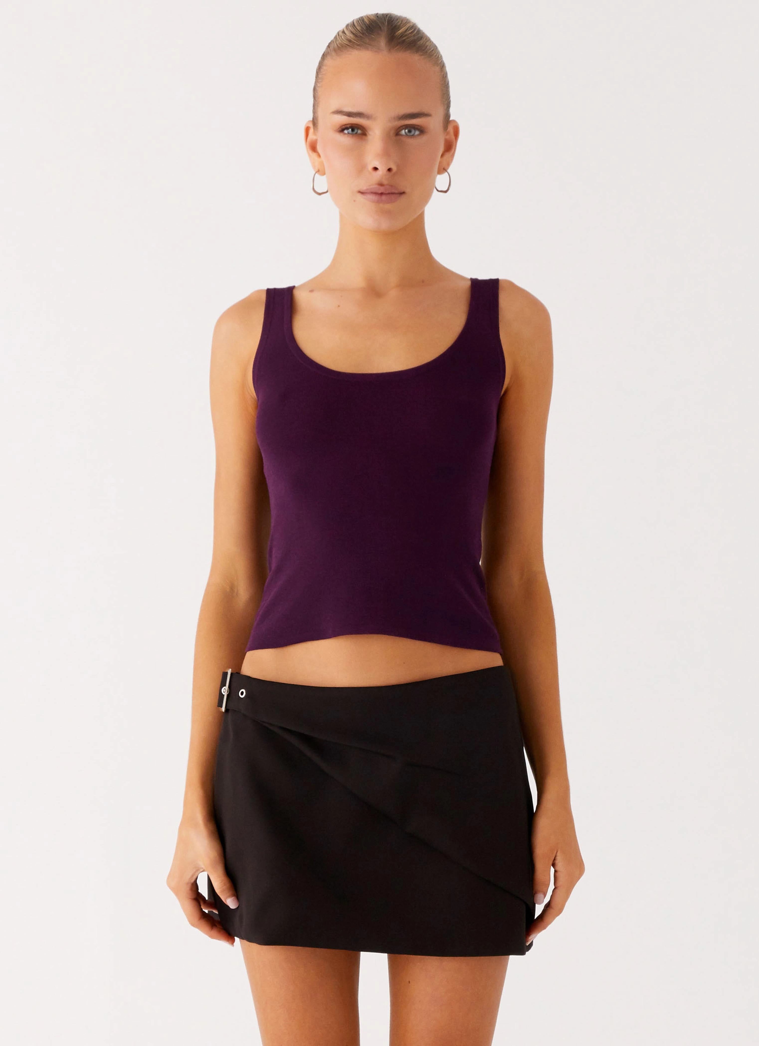No Signal Knit Top - Plum Overlock Edging Relaxed Fit Shirt