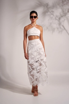 Utility Pockets Trendy Waist ARYA MAXI SKIRT WHITE