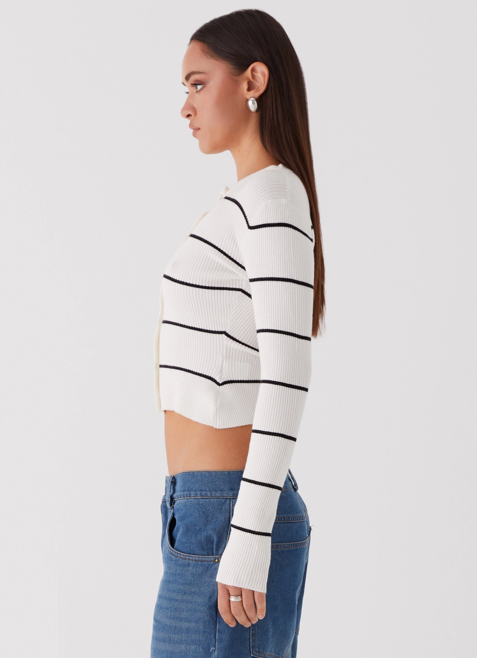 Windproof Inner Layer Kaylee Fitted Cardigan - White Stripe