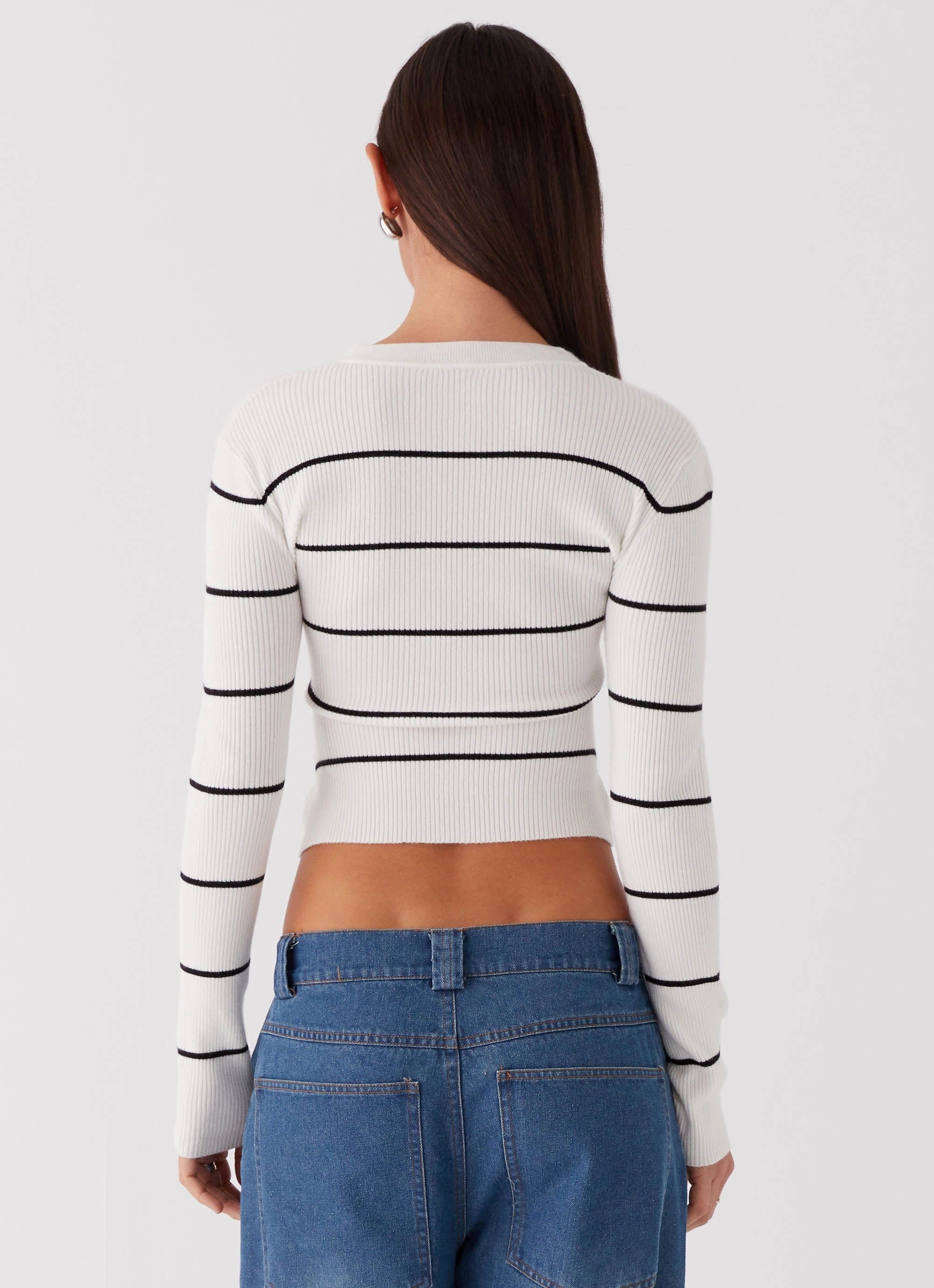 Kaylee Fitted Cardigan - White Stripe Subtle Color Tone Structured Casual Fit