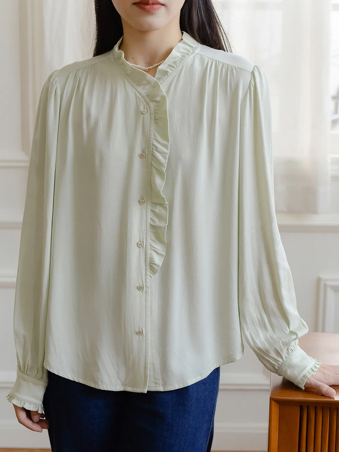 Unlined Design NonIrritatingSeams ??Final Sale??Harper Stand Collar Lace Blouse