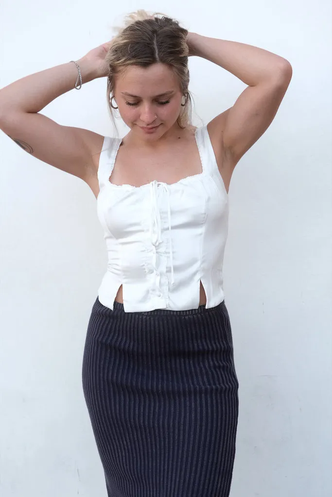 Flatlock Seams Casual Style Envy Corset Top- White