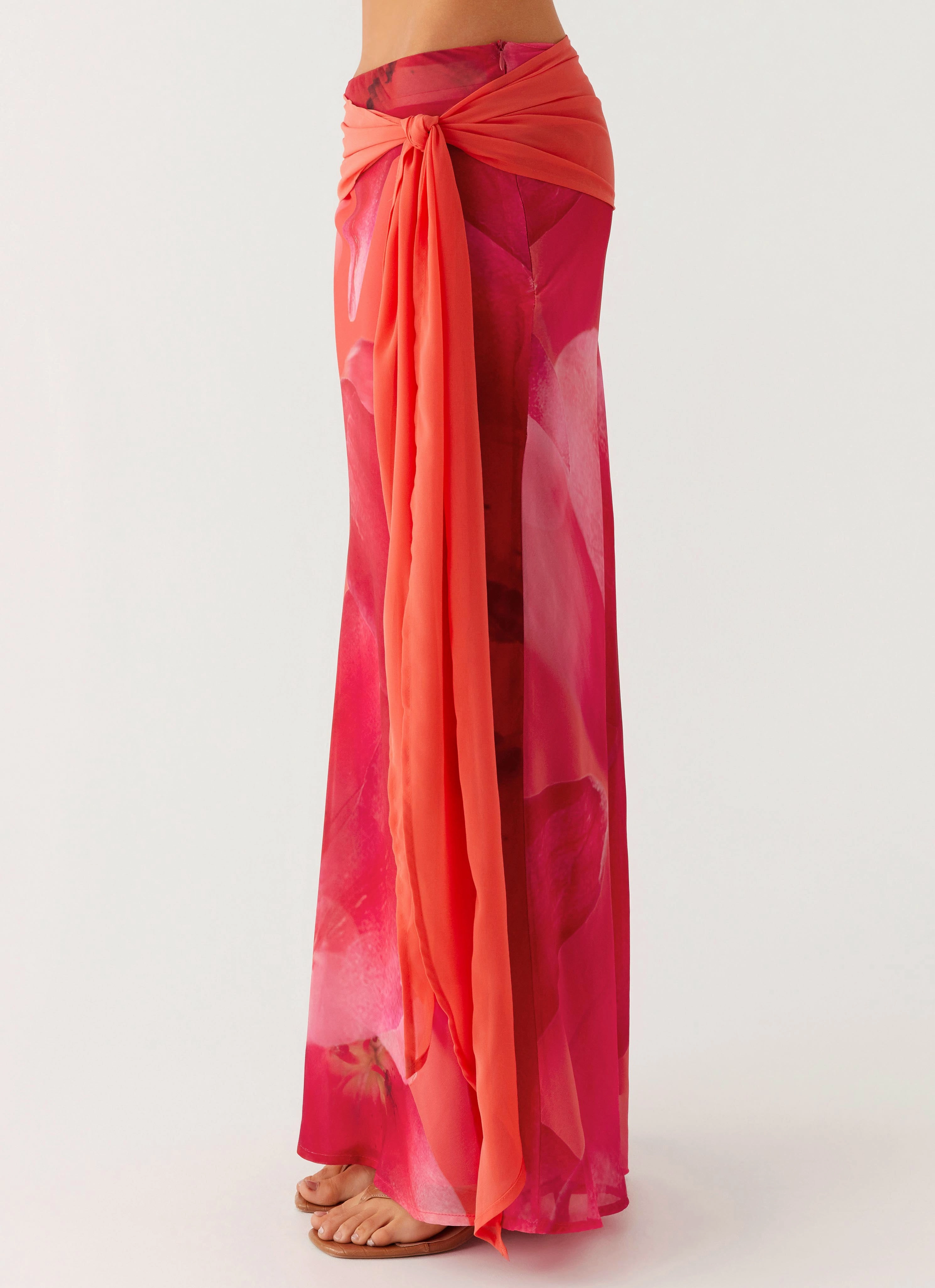 Raya Maxi Skirt - Peach Watermelon Flower Statement Color