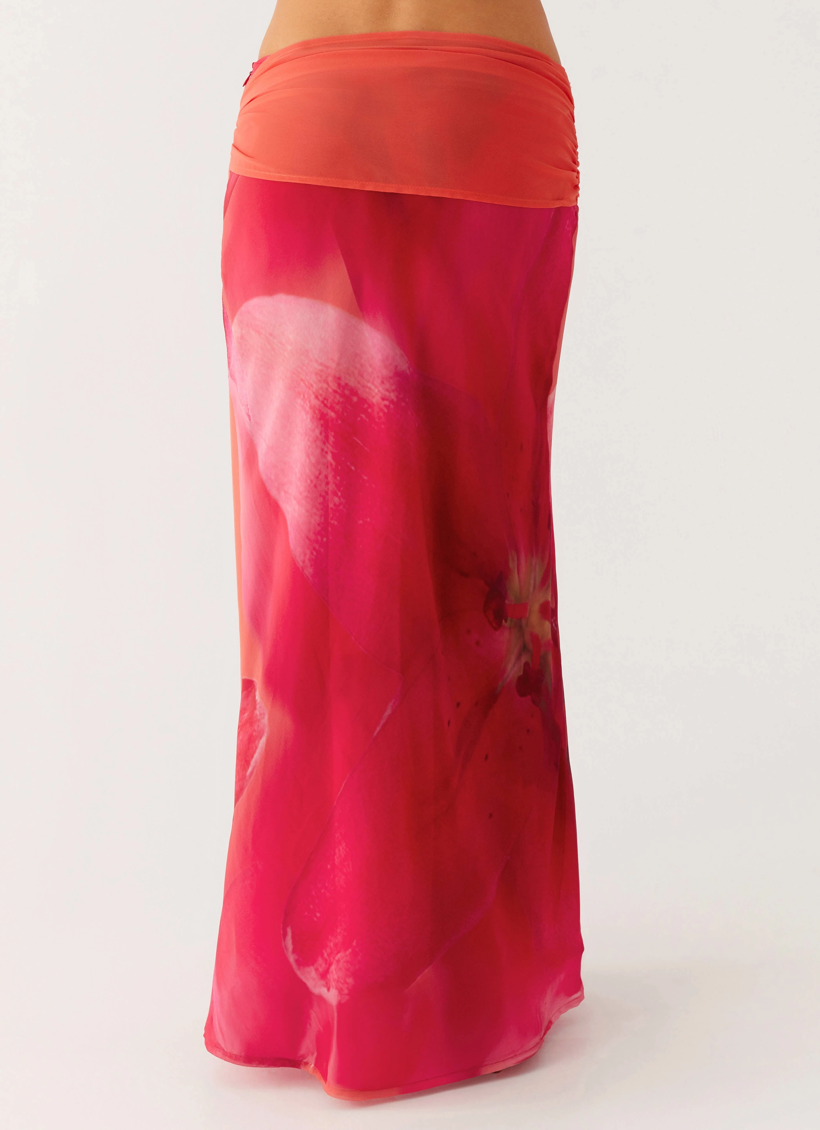 Cruise Attire Bold Cut Raya Maxi Skirt - Peach Watermelon Flower
