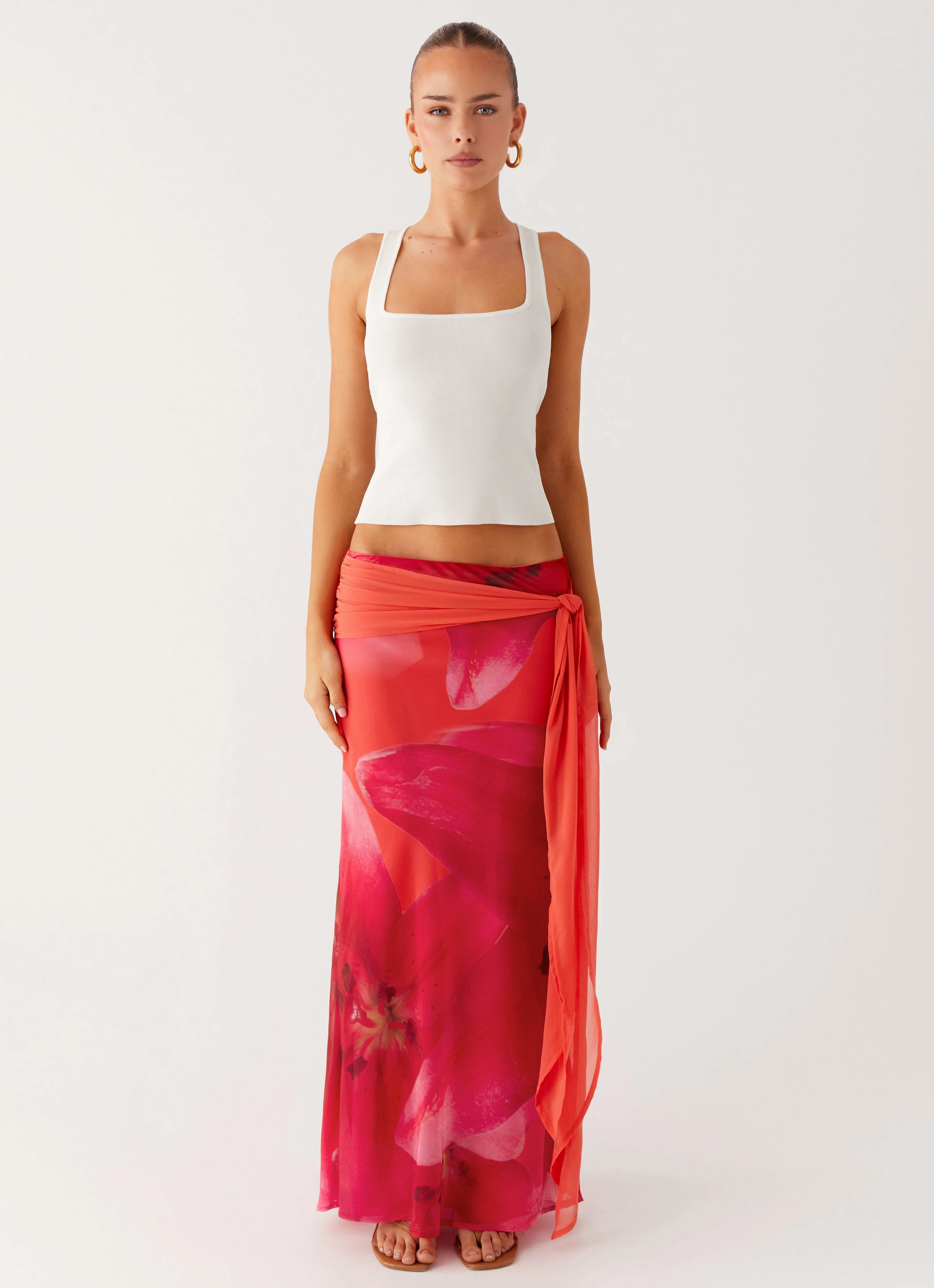 Laidback Feel Raya Maxi Skirt - Peach Watermelon Flower