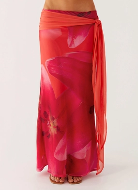 Crisp Edge Raya Maxi Skirt - Peach Watermelon Flower