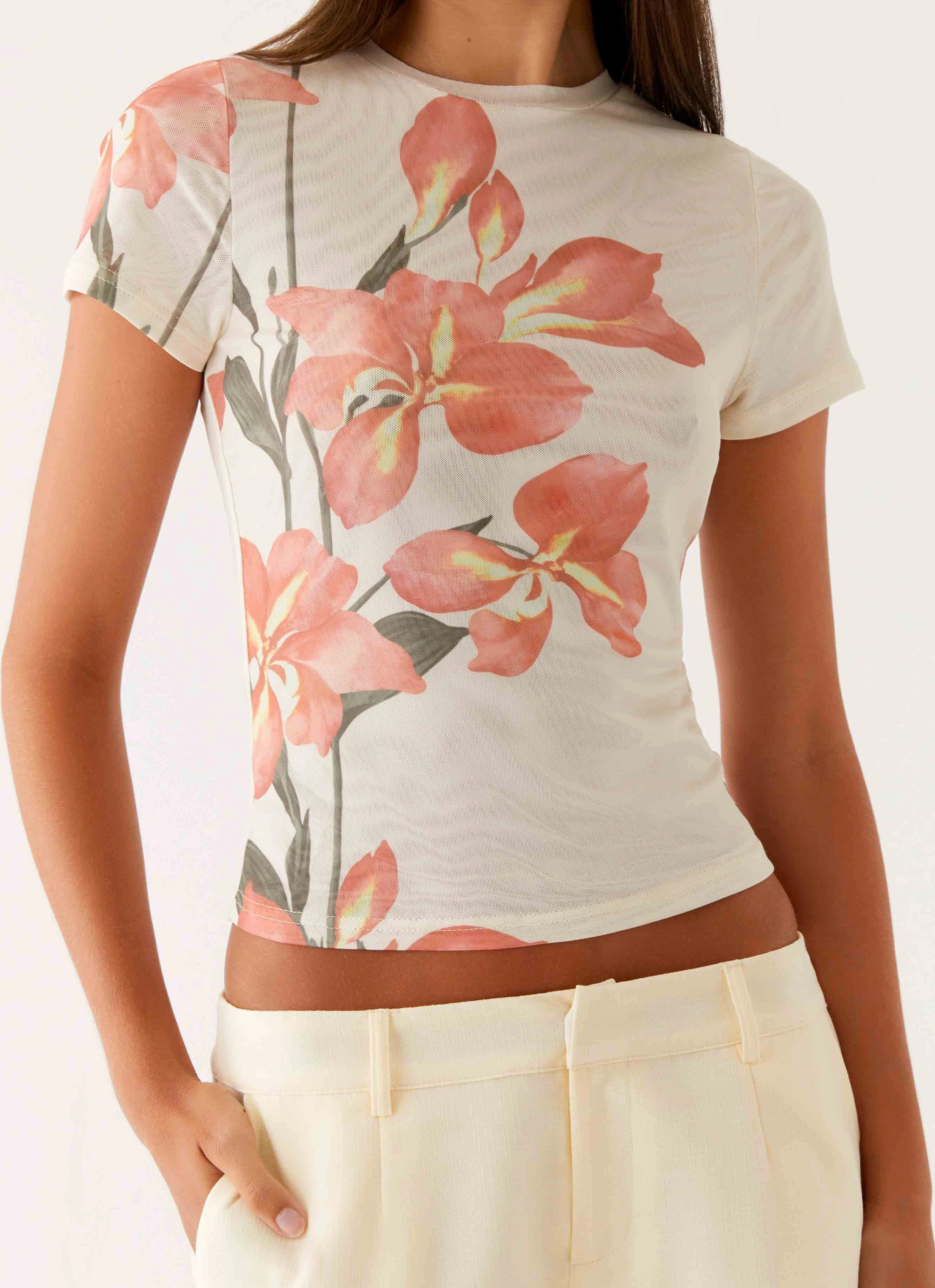 Late Night Mesh Baby Tee - Siena Floral Seamless Knit Design