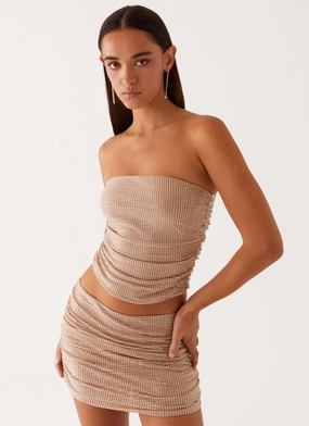 Brightside Rhinestone Mini Skirt - Silver Twist Front Design